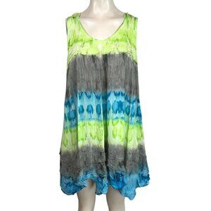 SAKKAS - WOMEN'S PLUS SIZE -TIE DYE SLEEVELESS V NECK RAYON EMBROIDERED DRESS